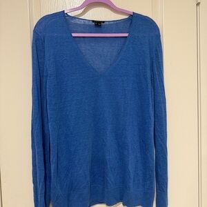Theory Sheer Blue V-Neck Long Sleeve Top Size M Lightweight